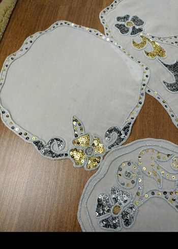 Nakışlı Beyaz Masa Örtüsü Seti - Görsel 3