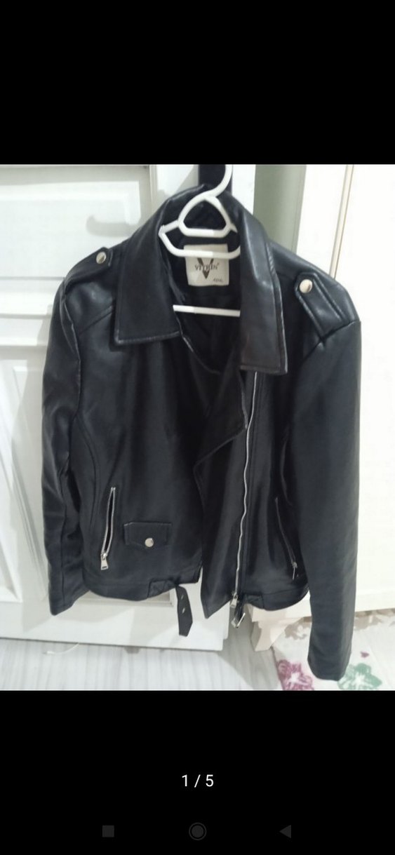 Siyah Deri Biker Ceket sayılı giyildi bana büyük geldi - Görsel 5