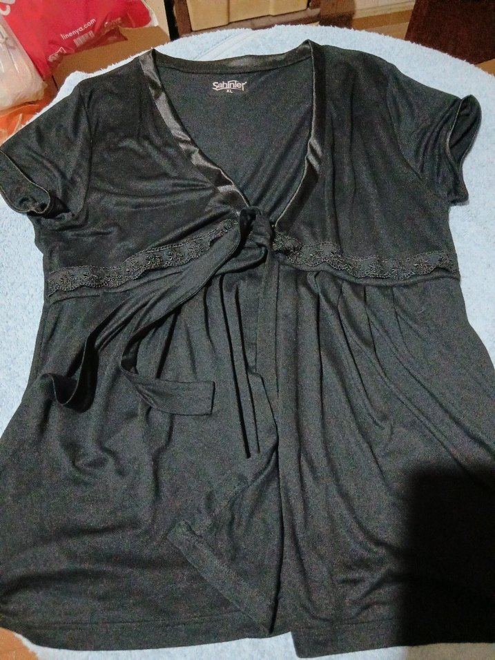 Siyah V Yaka Salaş sabahlık - Görsel 2