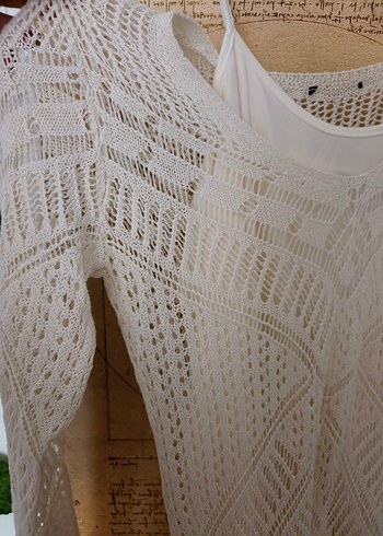 Bej Örgü Bohem Kadın Uzun Kollu Astarlı Elbise - Görsel 3