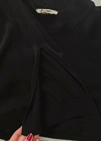 Siyah Uzun Kollu Yüksek Yakalı Triko Elbise - Görsel 5