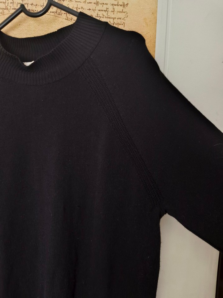 Siyah Uzun Kollu Yüksek Yakalı Triko Elbise - Görsel 4