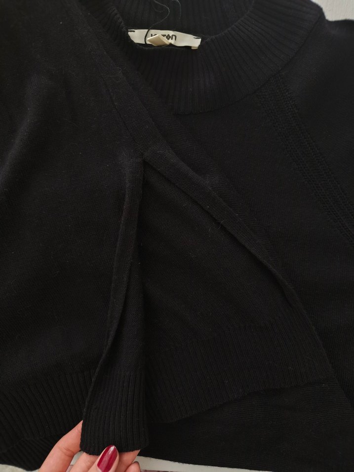 Siyah Uzun Kollu Yüksek Yakalı Triko Elbise - Görsel 5
