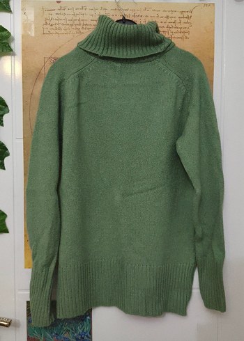 Yeşil Yünlü Boğazlı Kadın Kazak - Görsel 3