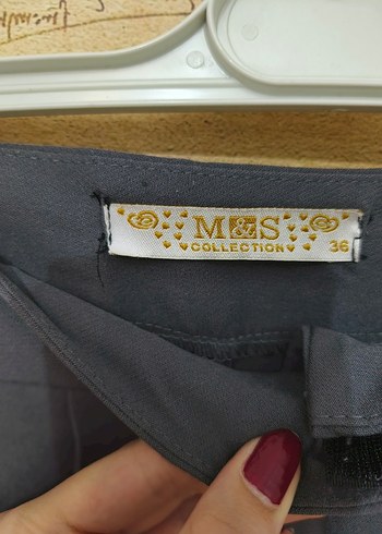 Gri Kadın Cirt Cirtli Kumaş Pantolon - Görsel 2