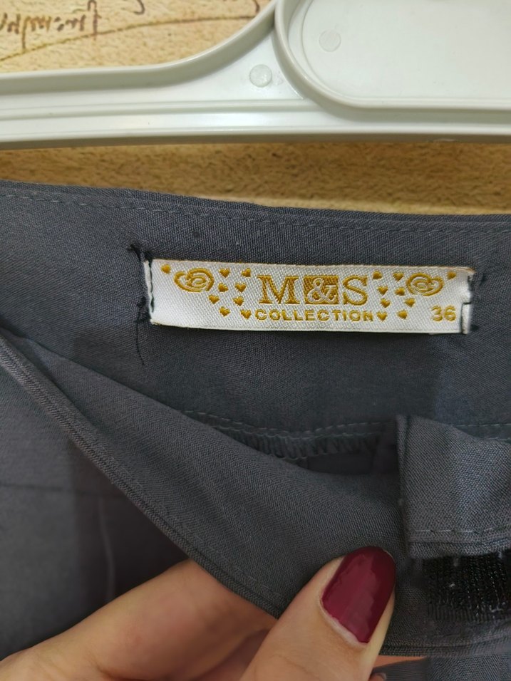 Gri Kadın Cirt Cirtli Kumaş Pantolon - Görsel 2