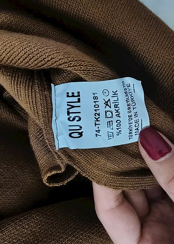 Kahverengi V Yaka Oversize Örgü Kadın Kazak - Görsel 4