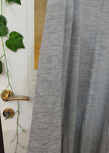 Gri Uzun Kollu Boğazlı Triko Tunik Elbise - Görsel 3