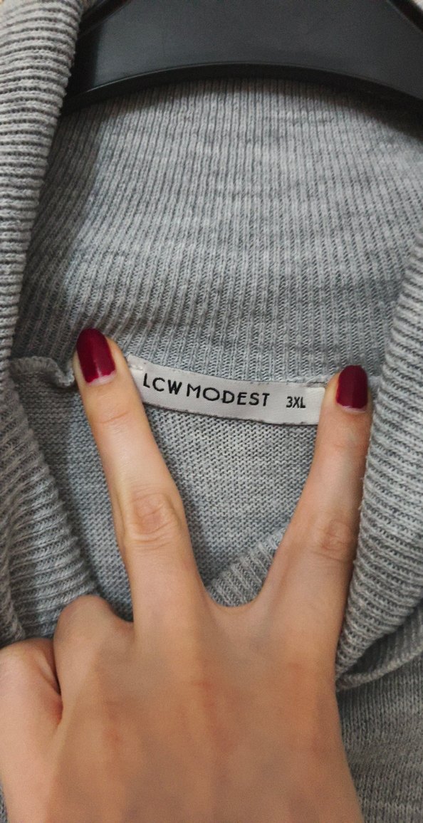 Gri Uzun Kollu Boğazlı Triko Tunik Elbise - Görsel 2