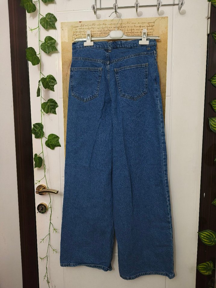 Kadın Mavi Bol Kesim Denim Pantolon - Görsel 2