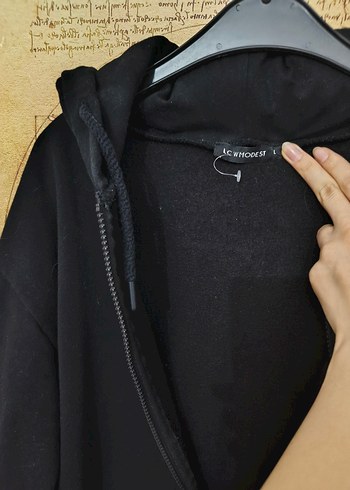 Siyah Kapüşonlu Fermuarlı Midi Kadın Hırka - Görsel 3