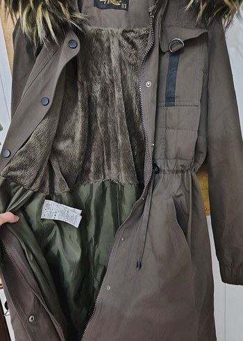 Koyu haki modest Uzun Kadın Mont - Görsel 3