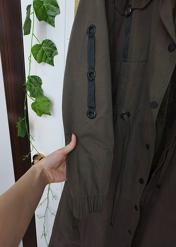 Koyu haki modest Uzun Kadın Mont - Görsel 4