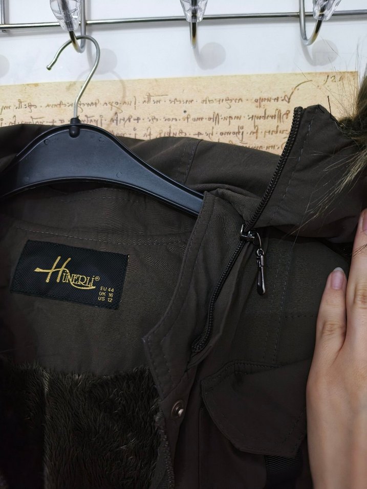 Koyu haki modest Uzun Kadın Mont - Görsel 2