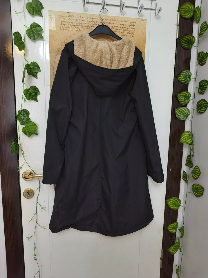 Düğmeli Siyah Midi Kadın Ceket Mont - Görsel 2