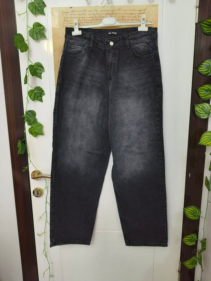 Siyah Bol Kesim Kot Pantolon - Görsel 2