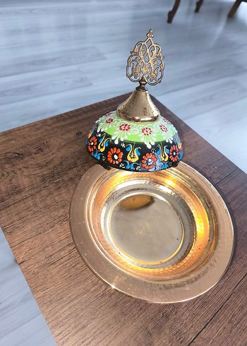 Renkli Etnik Desenli Bakır görünümlü Kapaklı sunum Tabak - Görsel 2