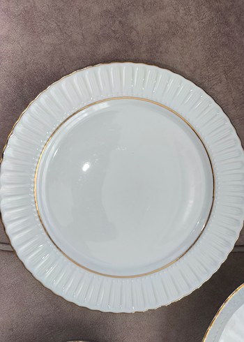 Beyaz Altın Kenarlı Porselen Tabak Seti - Görsel 3