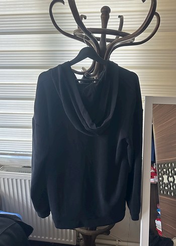 Kadın Siyah V Yakalı Salaş Sweatshirt - Görsel 2