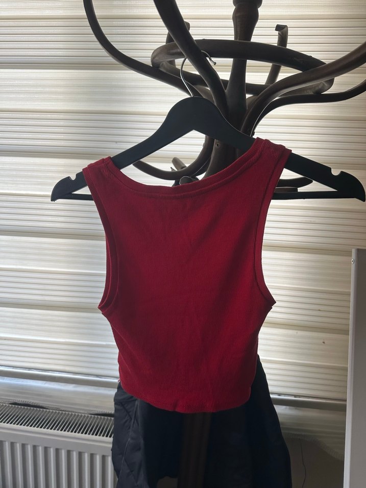 Drapeli Kırmızı Yüksek Yakalı Mini Atlet - Görsel 2