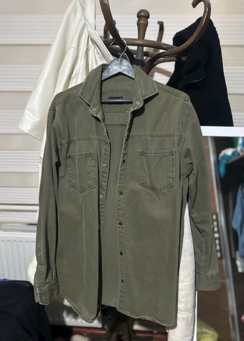 Düğmeli Kadın Haki Denim Gömlek Ceket - Görsel 3