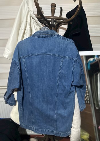 Düğmeli Mavi Kadın Denim Ceket - Görsel 3