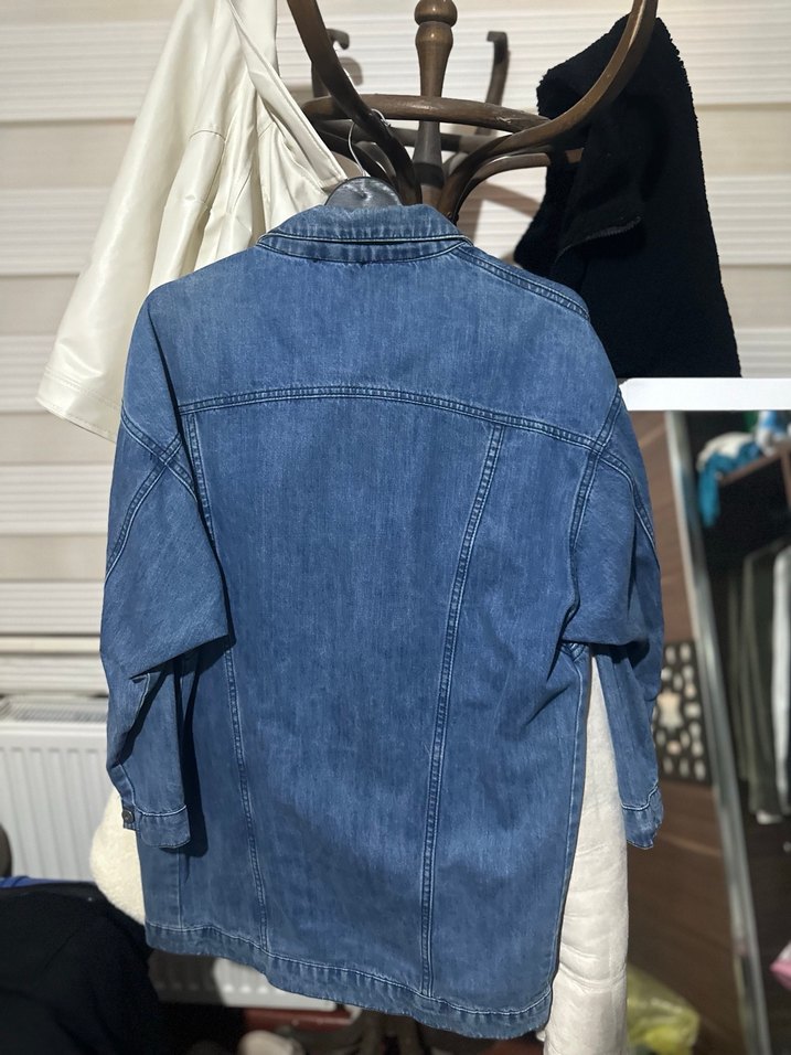 Düğmeli Mavi Kadın Denim Ceket - Görsel 2