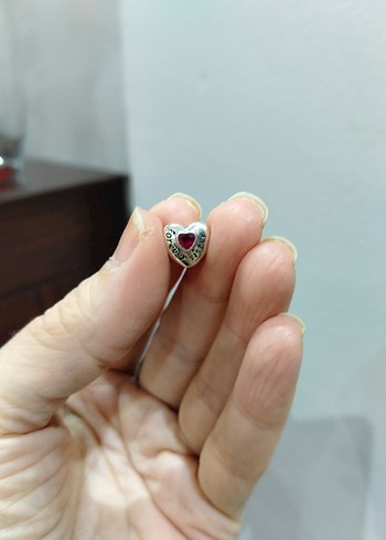 Fuşya Kalp Figürlü Pandora Charm 925 ayar gümüş - Görsel 3