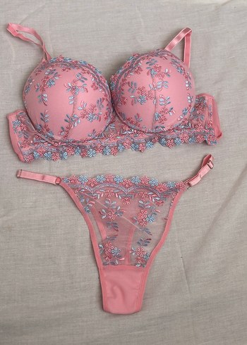 Pembe Nakışlı Bohem Sütyen Takımı - Görsel 2