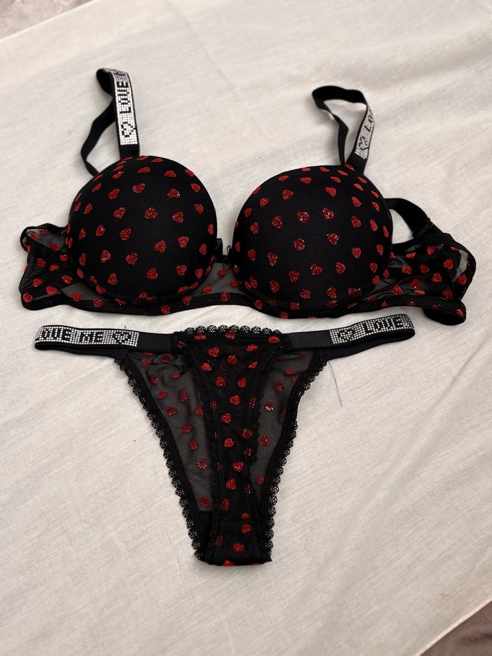 Kırmızı Desenli Mini Goth Sütyen Takımı - Görsel 2