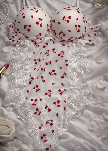 Nakışlı Kiraz Desenli Beyaz Bohem Sütyen - Görsel 2