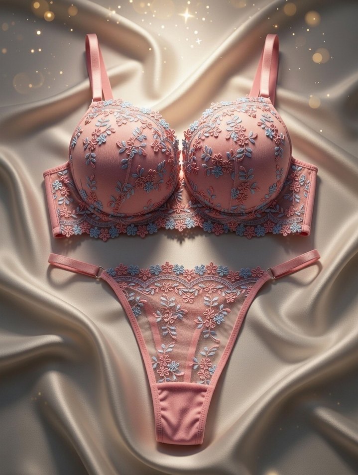 Pembe Nakışlı Bohem Sütyen Takımı - Görsel 2
