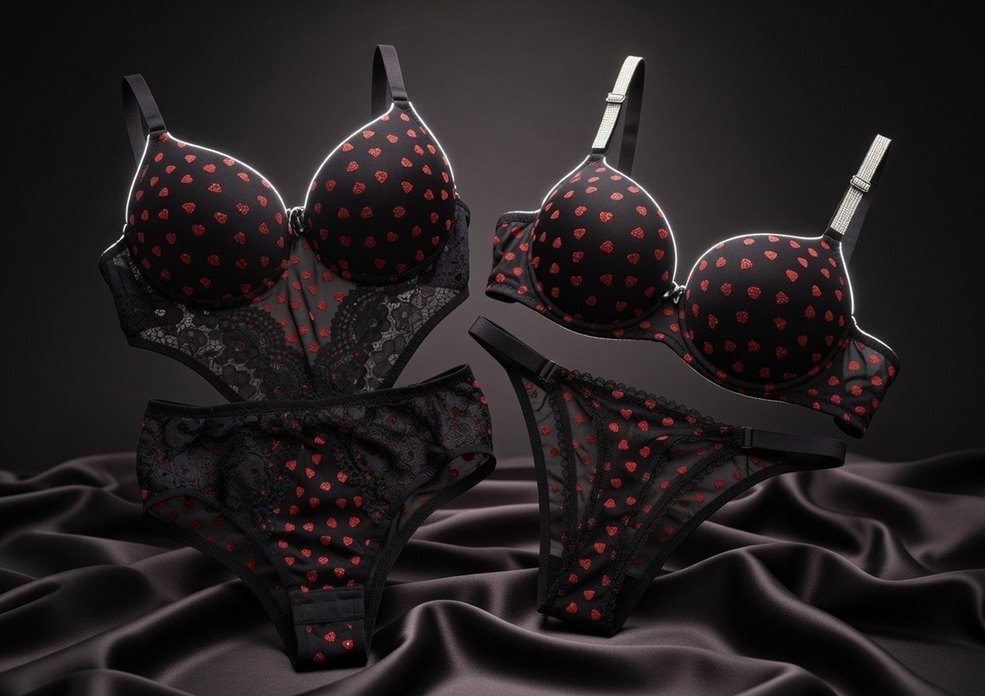 Kırmızı Mini Gotik Desenli Sütyen - Görsel 2