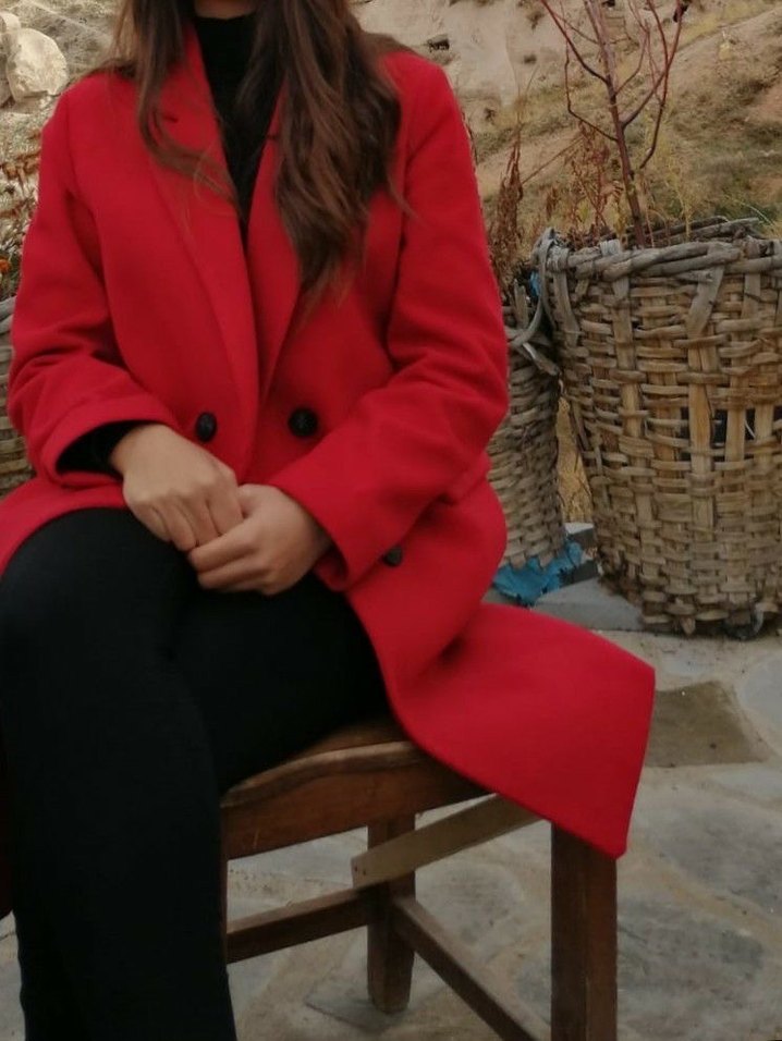 Kırmızı çift düğmeli kaban - Görsel 2