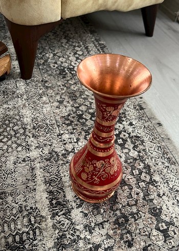 Kırmızı Altın Detaylı Bakır Dekoratif Vazo - Görsel 5