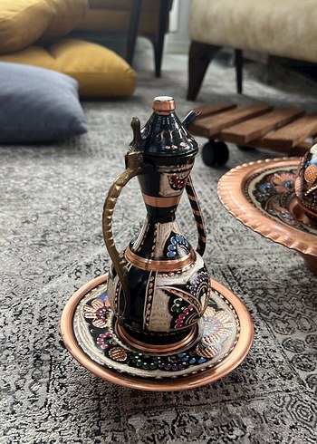 El İşlemeli Bakır Çaydanlık ve Tabak Seti - Görsel 4