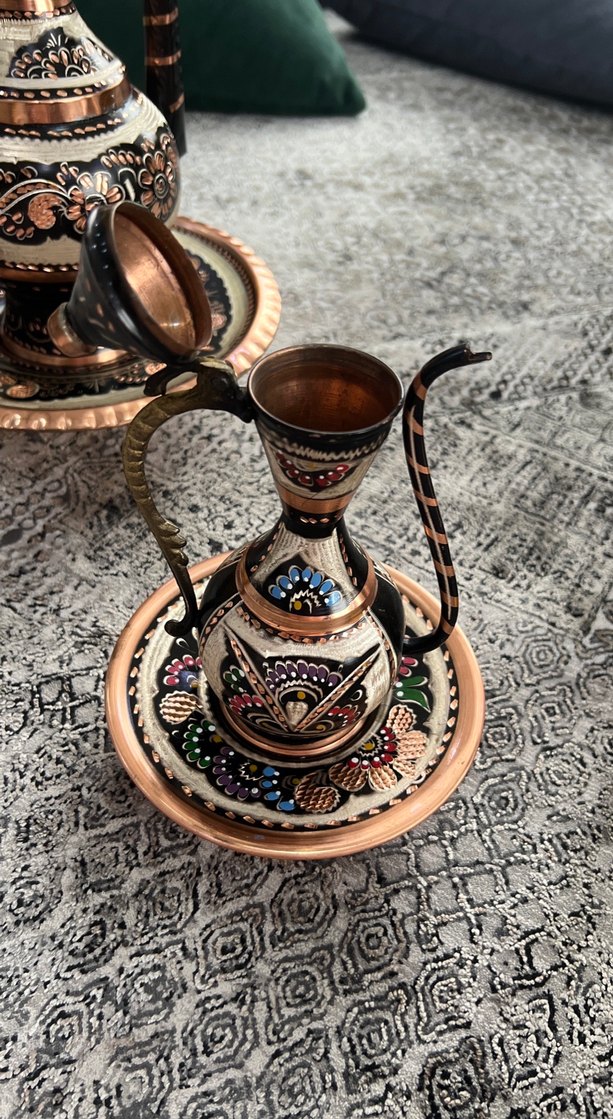 El İşlemeli Bakır Çaydanlık ve Tabak Seti - Görsel 2