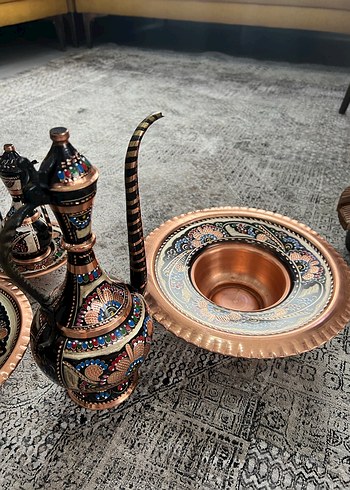 Renkli İşlemeli Koyu Bakır Demlik - Görsel 3