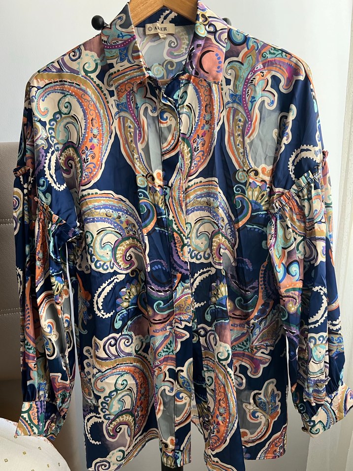 Aker marka Renkli Desenli Uzun Kollu Kadın Gömlek - Görsel 2