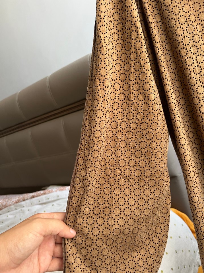 Düğmeli Uzun Süet Kadın Trençkot - Görsel 5