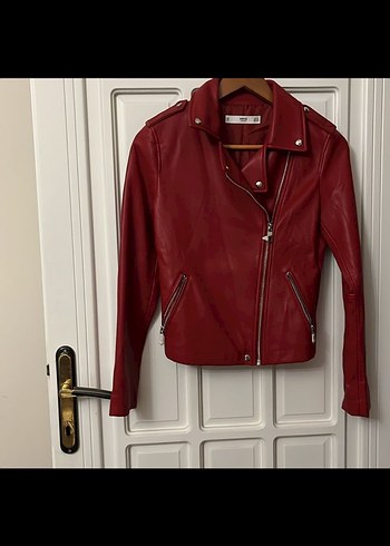 Mango Kırmızı Deri Biker Ceket 34 beden - Görsel 2