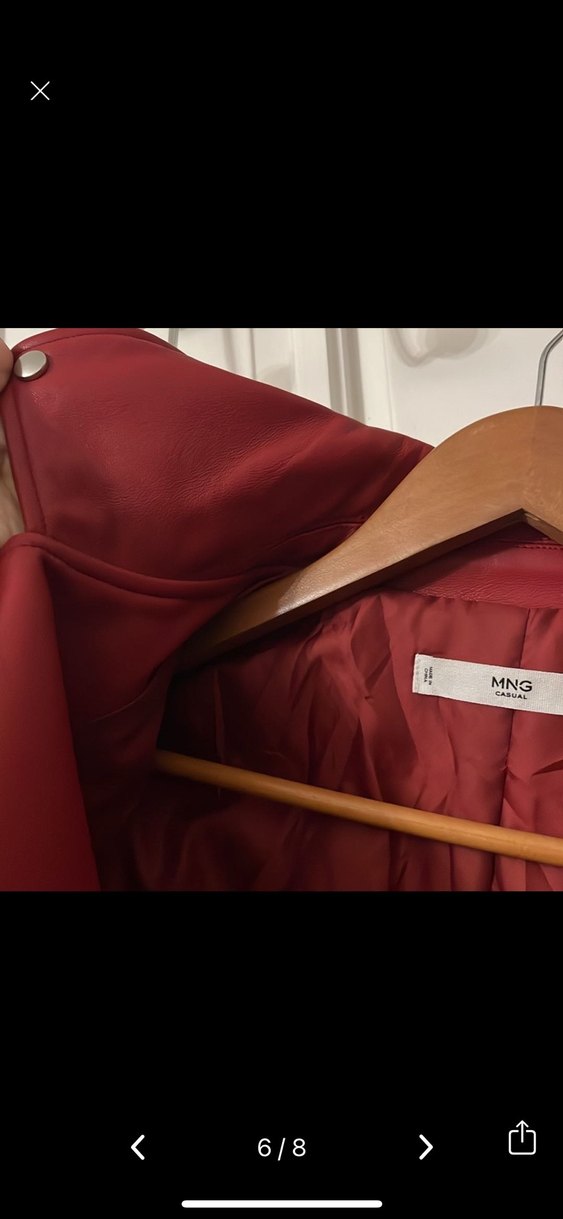 Mango Kırmızı Deri Biker Ceket 34 beden - Görsel 3