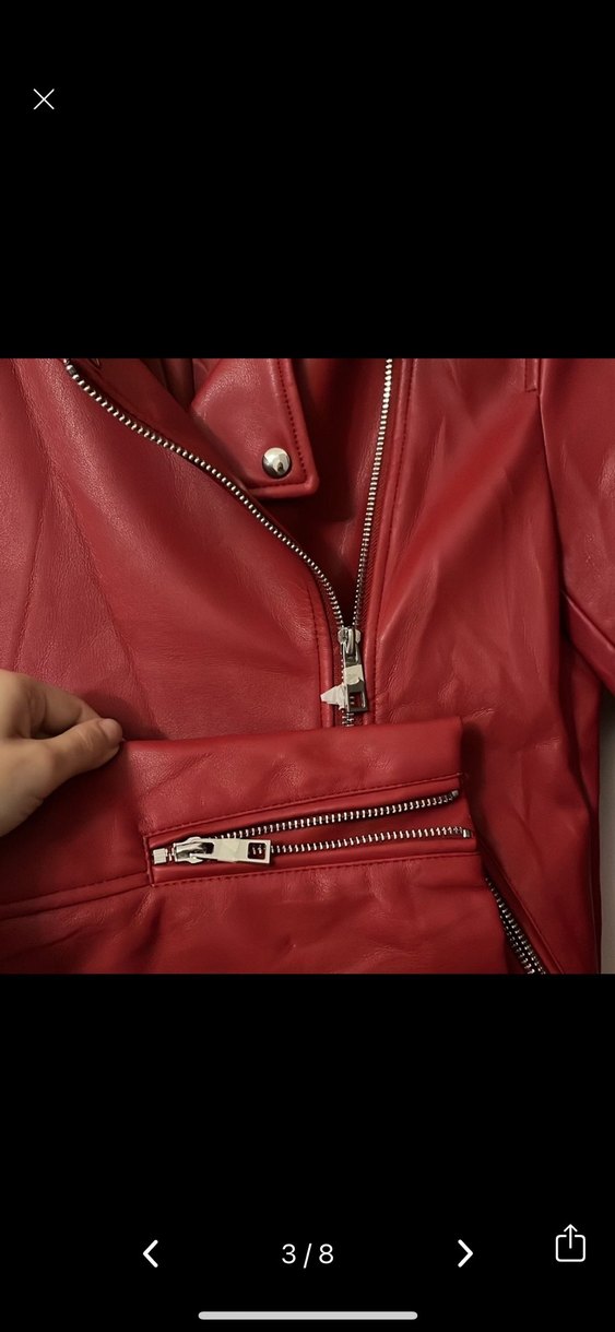 Mango Kırmızı Deri Biker Ceket 34 beden - Görsel 5