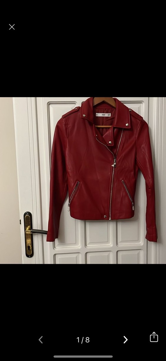 Mango Kırmızı Deri Biker Ceket 34 beden - Görsel 2