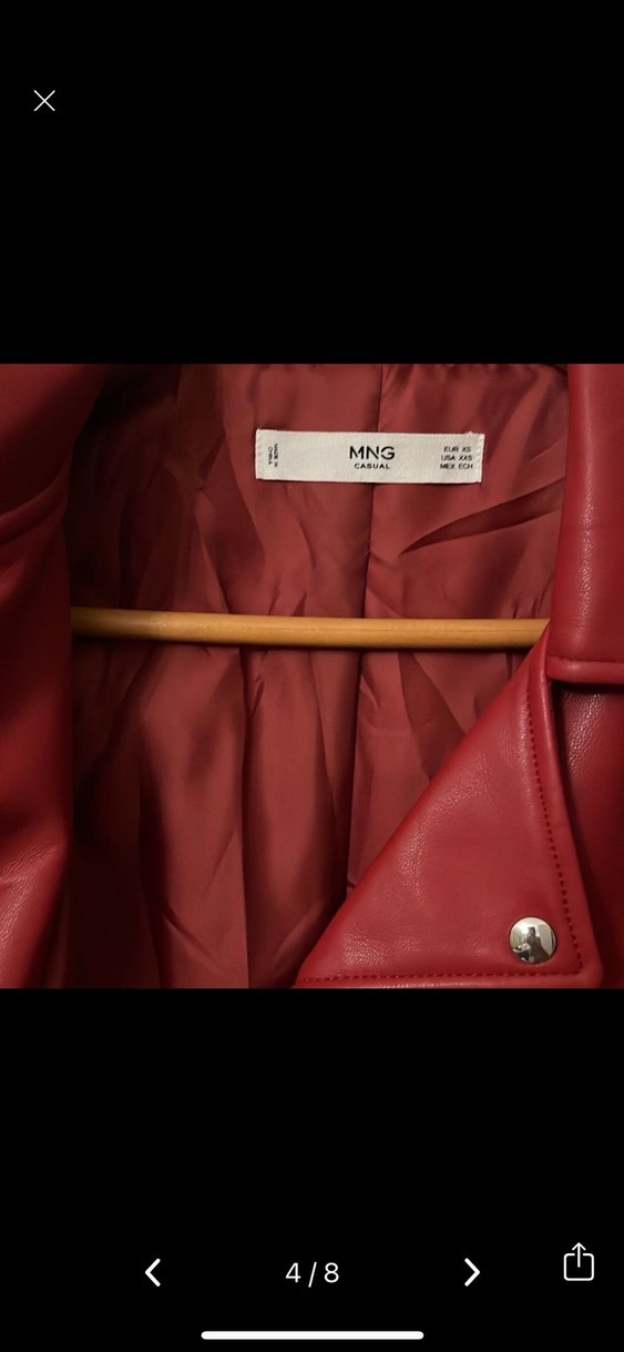 Mango Kırmızı Deri Biker Ceket 34 beden - Görsel 4