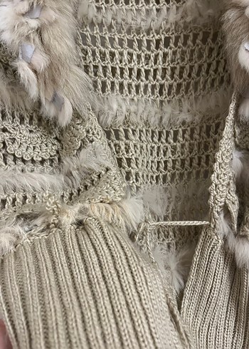 Kürklü Bej Kadın Triko Hırka - Görsel 4