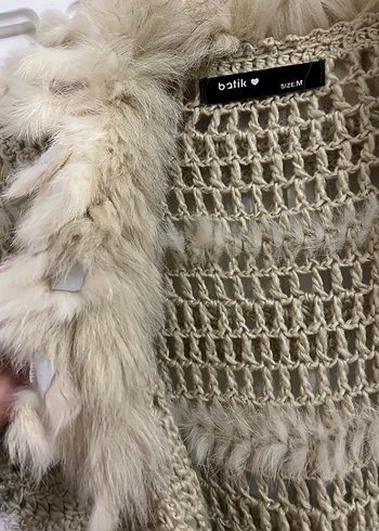 Kürklü Bej Kadın Triko Hırka - Görsel 3