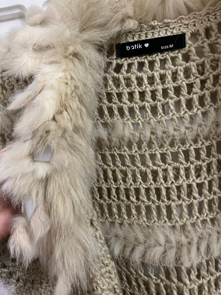 Kürklü Bej Kadın Triko Hırka - Görsel 3