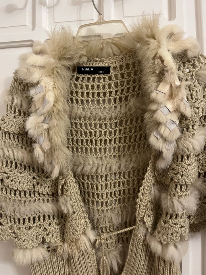 Kürklü Bej Kadın Triko Hırka - Görsel 5