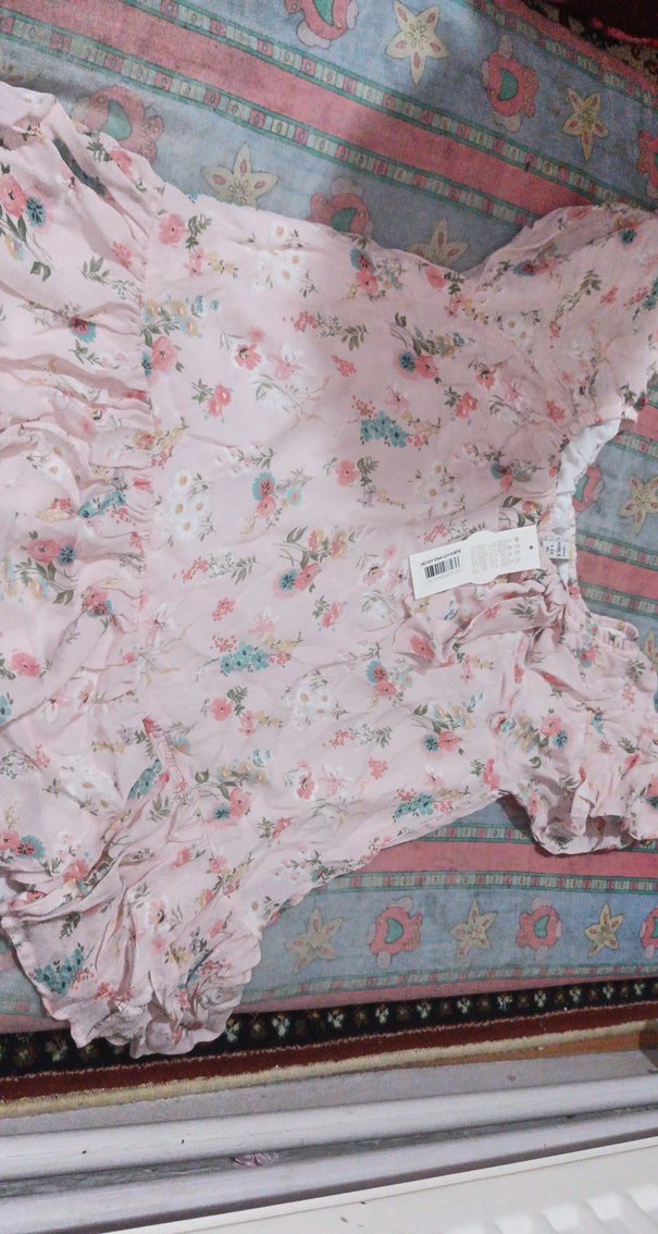 Kız Çocuk Pembe Çiçekli Volanlı Bluz - Görsel 2